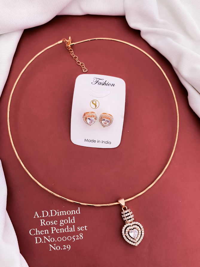 AD Dimaond Designer Rose Gold Silver Chain Pendal Set 2 Wholesalers In Delhi
